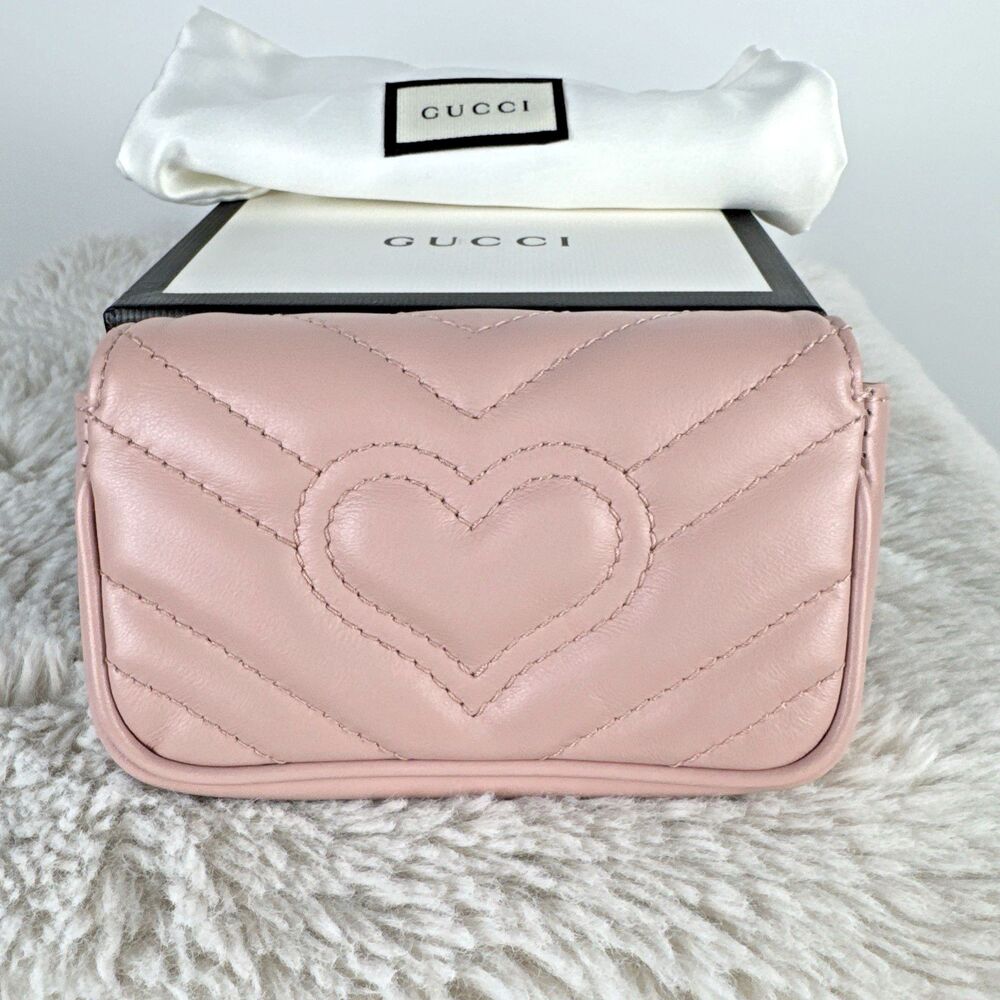Gucci GG Marmont Super Mini Bag Wristlet Dusty Pink Matelasse Leather - Picture 3 of 16